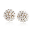 Cultured Pearl and .69 ct. t.w. Diamond Cluster Earrings in 18kt White Gold 