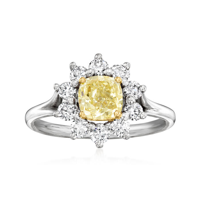 C. 2000 Vintage 1.55 ct. t.w. Yellow and White Diamond Ring in Platinum