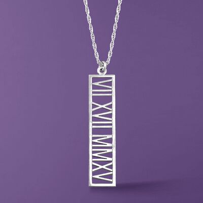 Sterling Silver Personalized Roman Numeral Date Pendant Necklace