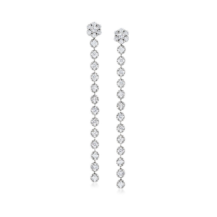 2.45 ct. t.w. Diamond Flower Linear Drop Earrings in 14kt White Gold