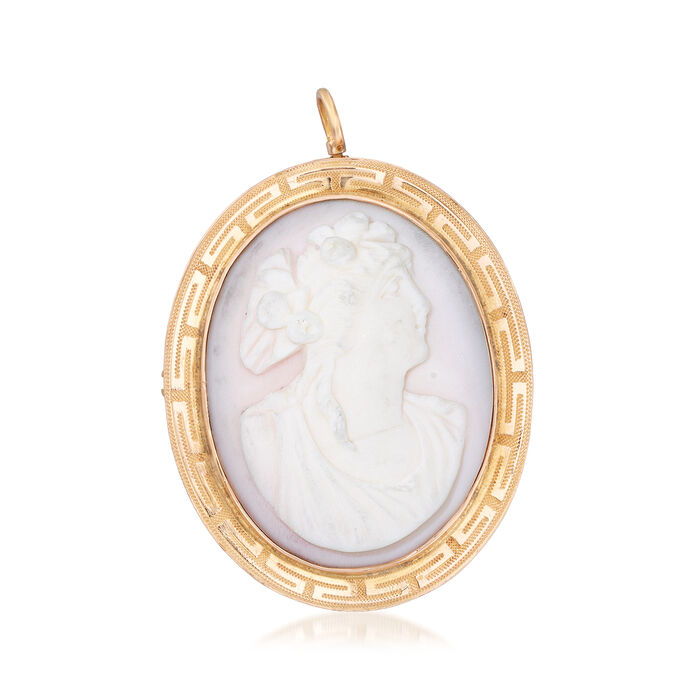 C. 1950 Vintage Pink Agate Cameo Pin/Pendant in 10kt Yellow Gold