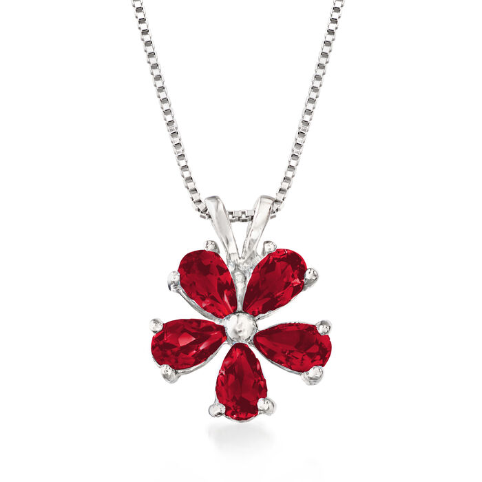 1.25 ct. t.w. Garnet Flower Pendant Necklace in Sterling Silver