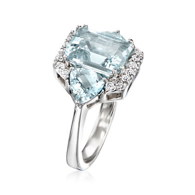 5.20 ct. t.w. Aquamarine Ring with .26 ct. t.w. Diamonds in 14kt White Gold