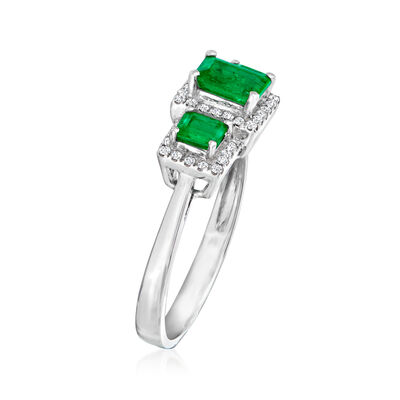 1.00 ct. t.w. Emerald Three-Stone Ring with .19 ct. t.w. Diamonds in 18kt White Gold