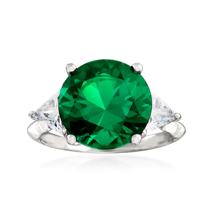 6.53 Carat Simulated Emerald and 1.50 ct. t.w. CZ Ring in Sterling Silver