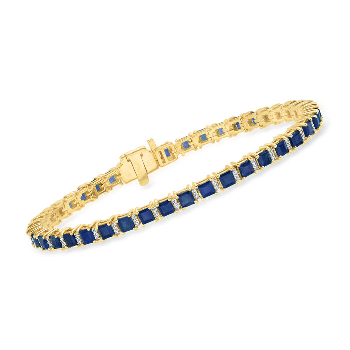 10.00 ct. t.w. Sapphire and .50 ct. t.w. Diamond Tennis Bracelet in 18kt Gold Over Sterling
