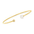 Italian 6.5-7mm Cultured Pearl Cuff Bracelet with Diamond Accent in 14kt Yellow Gold