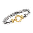 Sterling Silver and 18kt Gold Over Sterling Curb-Link Bracelet with Greek Key Clasp