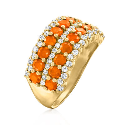 Fire Opal Multi-Row Ring with .80 ct. t.w. White Topaz in 14kt Yellow Gold