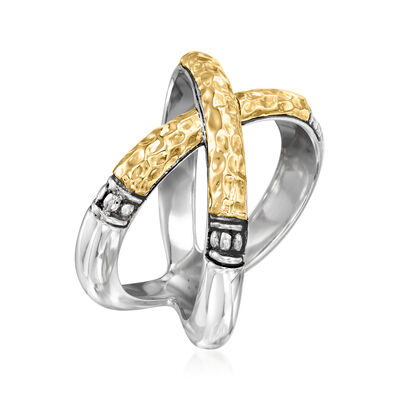 Sterling Silver and 18kt Yellow Gold Bali-Style X Ring