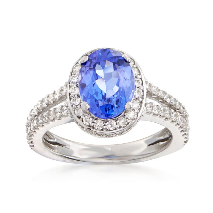 C. 2000 Vintage 2.40 Carat Sapphire and .95 ct. t.w. Diamond Ring in 14kt White Gold