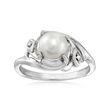 C. 1990 Vintage 6.5mm Cultured Pearl Ring with Diamond Accent in 14kt White Gold