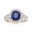 C. 1980 Vintage 2.64 Carat Sapphire and 1.25 ct. t.w. Diamond Ring in 14kt White Gold