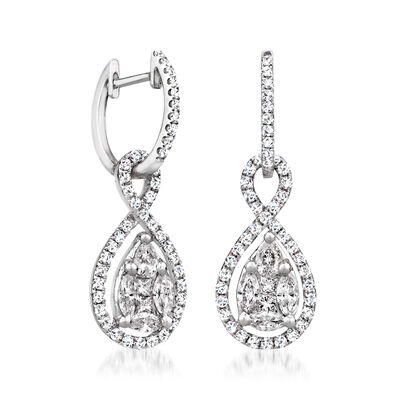 1.40 ct. t.w. Diamond Swirl Drop Earrings in 14kt White Gold