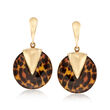 Italian 14kt Yellow Gold and Leopard-Print Enamel Drop Earrings