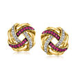 .40 ct. t.w. Ruby and .10 ct. t.w. Diamond Love Knot Earrings in 18kt Gold Over Sterling