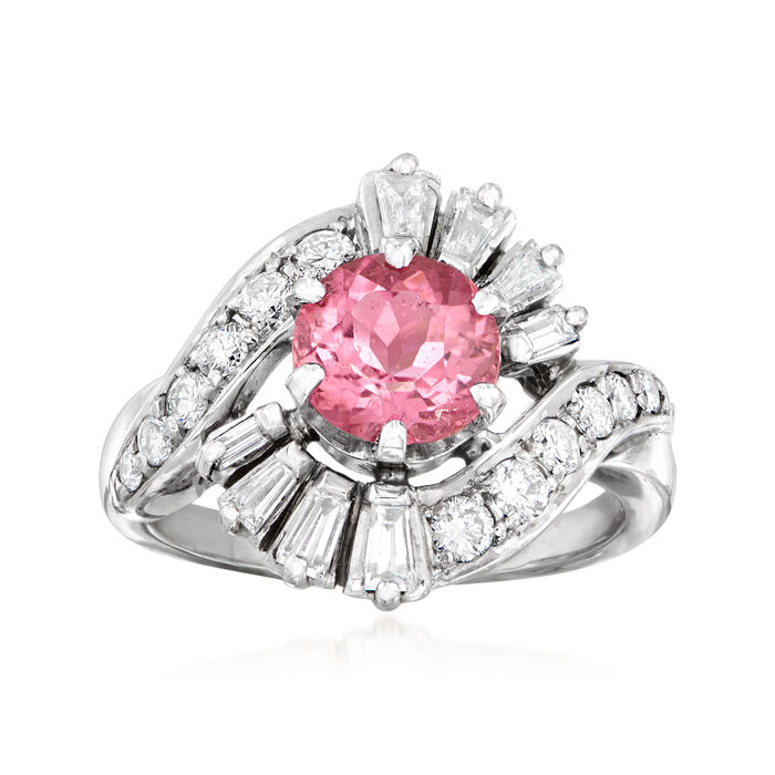 C. 1990 Vintage 1.35 ct. Pink Tourmaline and 1.00 ct. t.w. Diamond Ring in 14kt White Gold