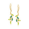 .80 ct. t.w. Peridot and .50 ct. t.w. Emerald Vine Drop Earrings in 14kt Yellow Gold