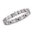 C. 1950 Vintage .75 ct. t.w. Simulated Sapphire and .25 ct. t.w. Diamond Bracelet in 14kt White Gold