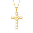 14kt Yellow Gold Diamond-Cut Openwork Cross Adjustable Pendant Necklace 
