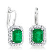 2.00 ct. t.w. Emerald and .39 ct. t.w. Diamond Earrings in 14kt White Gold