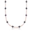 95.00 ct. t.w. Morganite Bead and 9.5-10.5mm Black Cultured Pearl Station Necklace with 14kt Gold