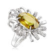 C. 1980 Vintage 10.02 Carat Sphene and .51 ct. t.w. Diamond Flower Ring in 18kt White Gold