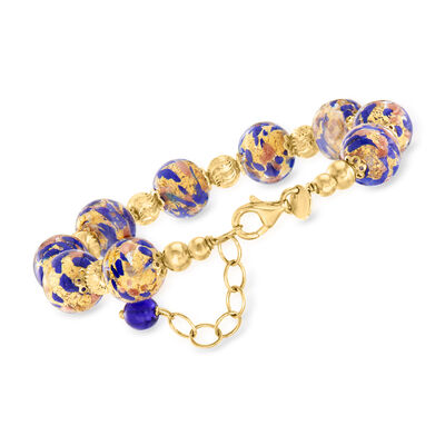 Italian Blue Murano Glass Bead Bracelet in 18kt Gold Over Sterling