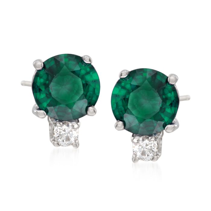 .80 ct. t.w. Emerald Stud Earrings with Diamond Accents in 14kt White Gold