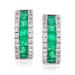 .65 ct. t.w. Emerald and .30 ct. t.w. Diamond Hoop Earrings in 14kt White Gold  