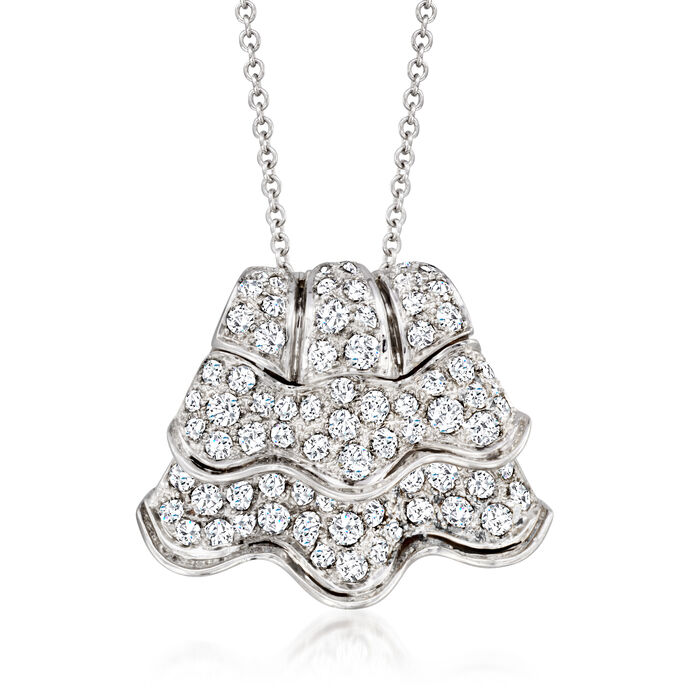 C. 1980 Vintage .95 ct. t.w. Diamond Scalloped Pendant Necklace in 14kt and 18kt White Gold