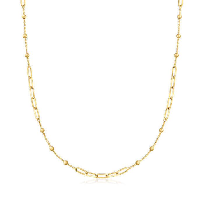 14kt Yellow Gold Paper Clip Link and Bead Necklace