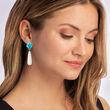 Italian White Agate and Turquoise Rose Drop Earrings in 18kt Gold Over Sterling