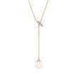 Gabriel Designs 7-7.5mm Cultured Pearl Necklace in 14kt Yellow Gold with Diamond Accents
