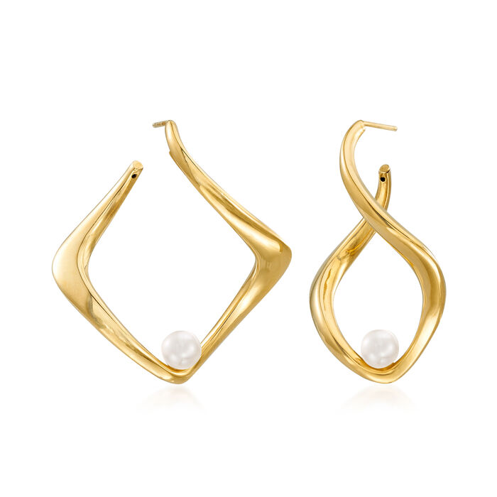 Italian 6-6.25mm Cultured Pearl Twisted Earrings in 18kt Gold Over Sterling
