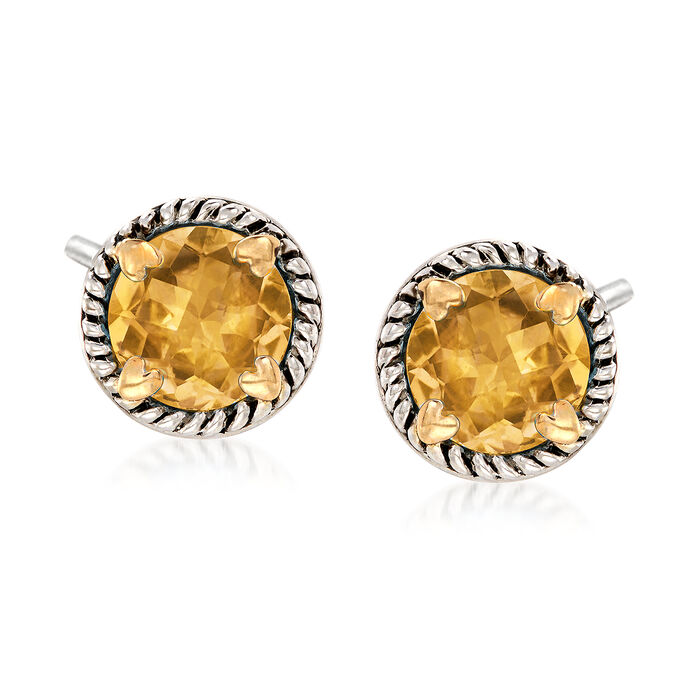 6.75 ct. t.w. Citrine Rope Frame Earrings with Hearts in Two-Tone Sterling Silver