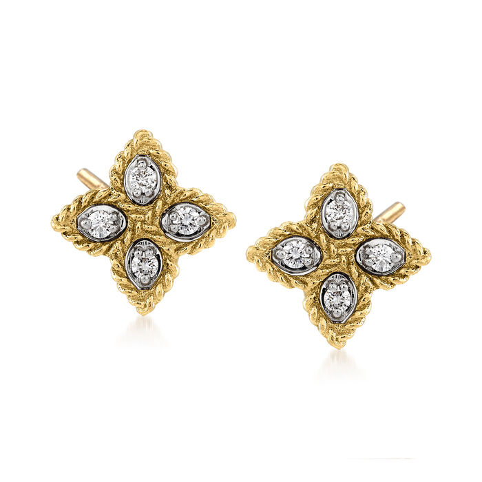 Roberto Coin &quot;Princess&quot; Diamond-Accented Flower Earrings in 18kt Yellow Gold
