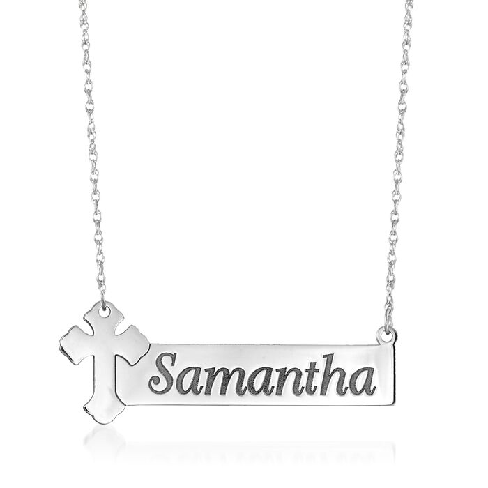 Sterling Silver Name Bar Necklace with Cross