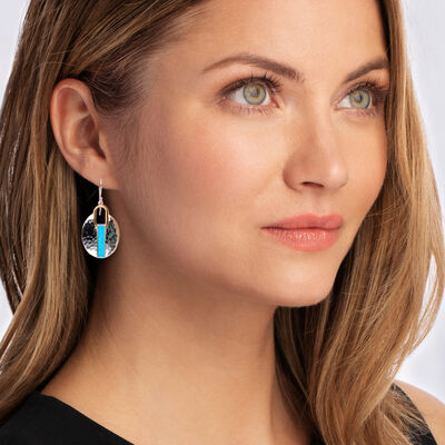 Turquoise Drop Earrings in Two-Tone Sterling Silver