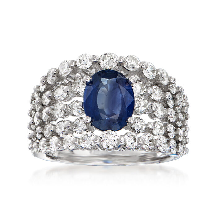 2.20 Carat Sapphire and 2.20 ct. t.w. Diamond Ring in 14kt White Gold
