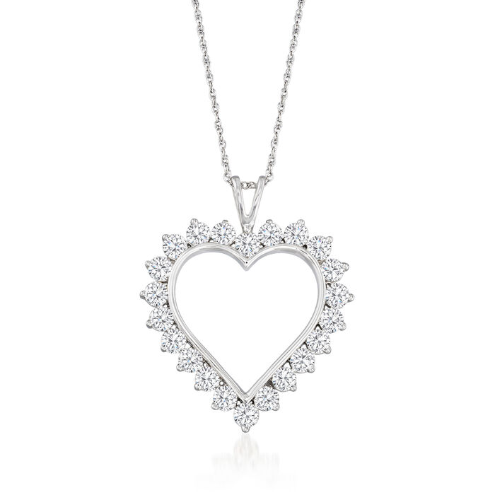 2.00 ct. t.w. Diamond Open-Space Heart Pendant Necklace in 14kt White Gold