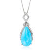 Turquoise and .17 ct. t.w. Diamond Pendant Necklace in 14kt White Gold