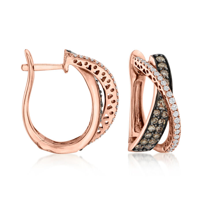 Le Vian .98 ct. t.w. Chocolate and Vanilla Diamond Crisscross Earrings in 14kt Strawberry Gold