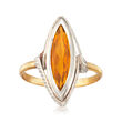 C. 1970 Vintage Yellow Glass Marquise Ring in 18kt Two-Tone Gold
