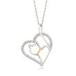 .20 ct. t.w. CZ Heart with Cat Pendant Necklace in Two-Tone Sterling Silver