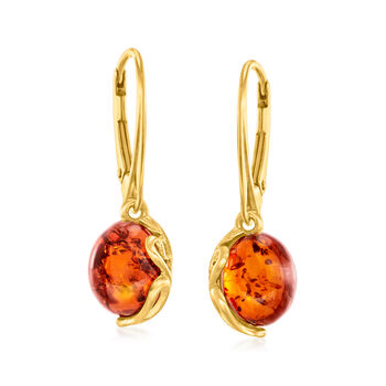 Round Amber Drop Earrings in 18kt Gold Over Sterling | Ross Simons
