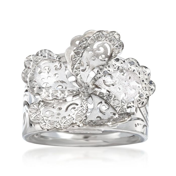 Italian Sterling Silver Diamond-Cut Swirl Flower Ring