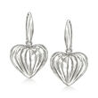 Italian Sterling Silver Striped Heart Drop Earrings