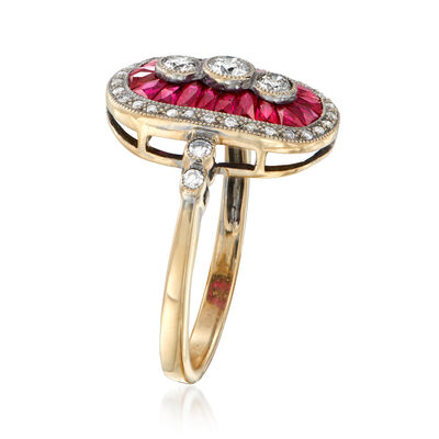 C. 1970 Vintage 1.60 ct. t.w. Ruby and .60 ct. t.w. Diamond Ring in 18kt Two-Tone Gold