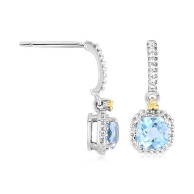Phillip Gavriel &quot;Italian Cable&quot; 1.10 ct. t.w. Swiss Blue Topaz Drop Earrings in Sterling Silver with 18kt Yellow Gold